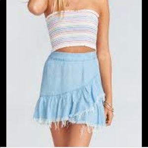 NWT- The Perfect Distressed Jean Ruffle A-Line Mini Skirt by SHOW ME YOUR MUMU